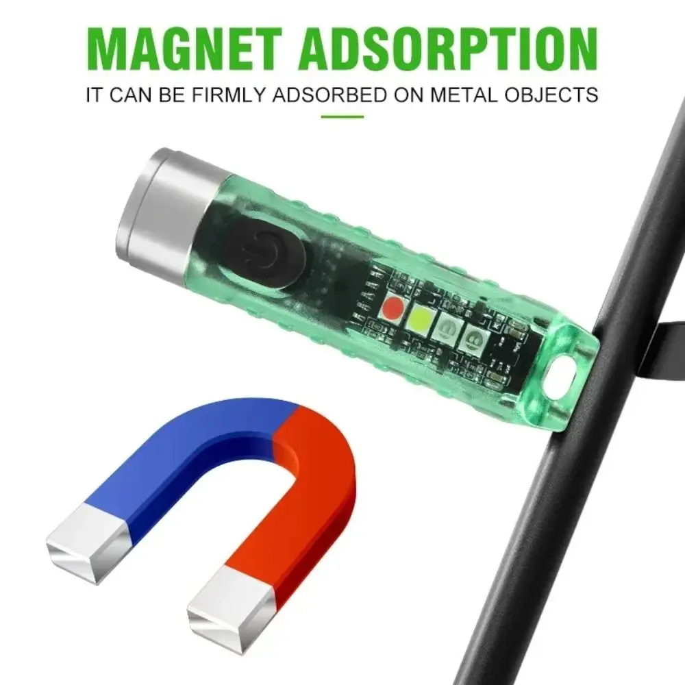 Keychain Mini LED Flashlight UV USB Rechargeable Magnetic Torch Multi-function Portable Emergency Camping Lantern