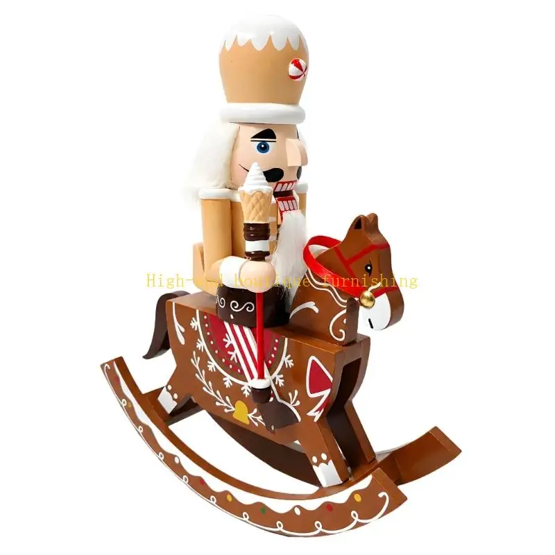 L9NB Seasonal Gift Gingerbreads Nutcrackers Figurine Wooden Rocking Horse Christmas Decors Painted Display Accent for Tabletop