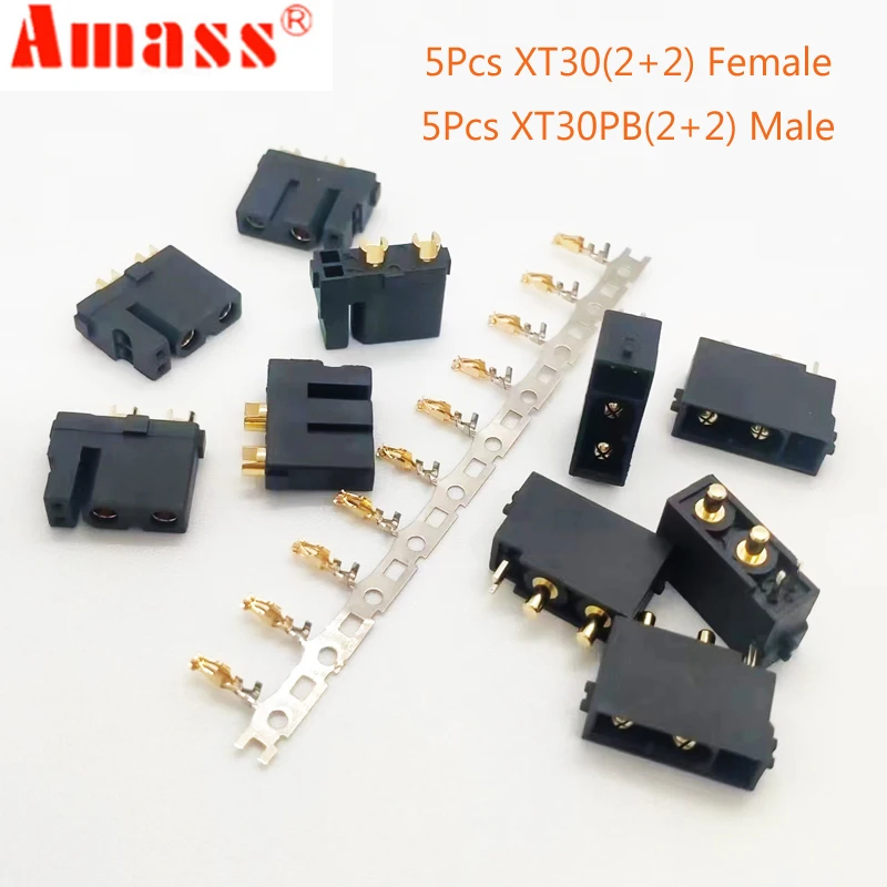 5/10/20Pairs Original Amass XT30(2+2)  XT30PB(2+2) Male Female Gold Plated Plug with Signal Pin for RC Drone Aircraft Car