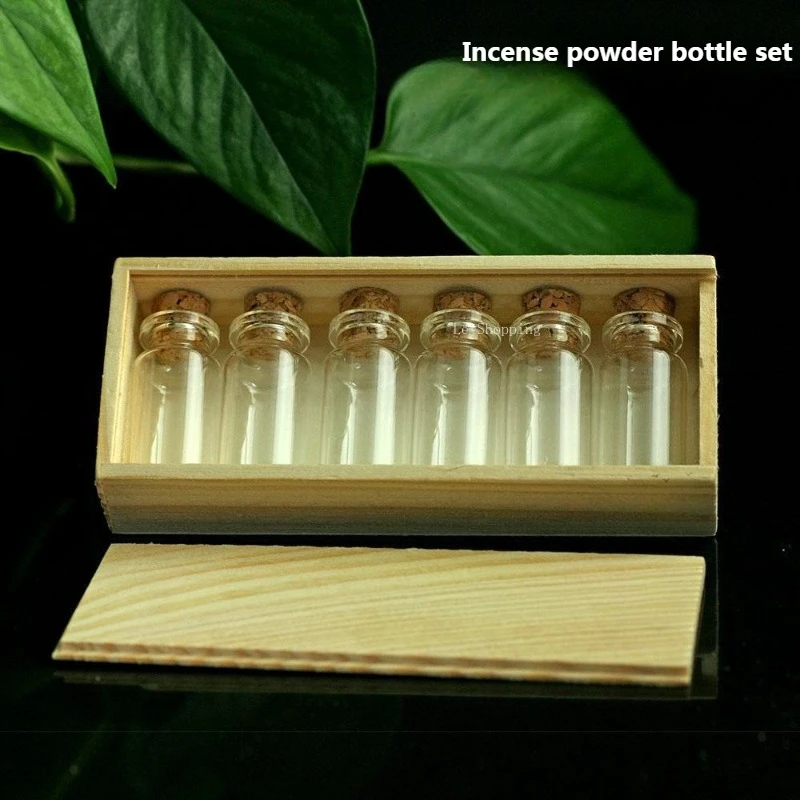Incense Powder Bottle Set High Transparency Glass Bottle Cork Stopper Wooden Box Repackage and Store Incense Powder Products