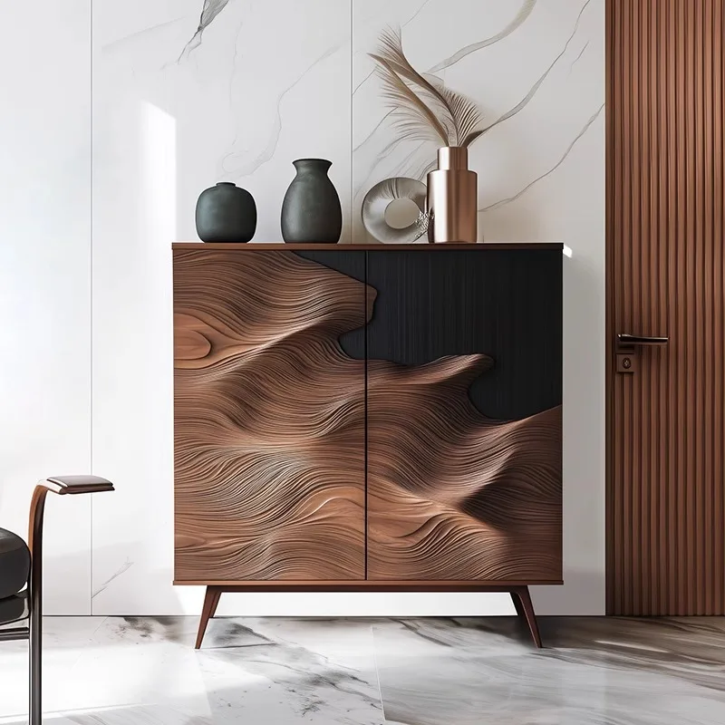 home living room integrated shoe cabinet, entrance cabinet, antique design sense, solid wood locker side cabinet