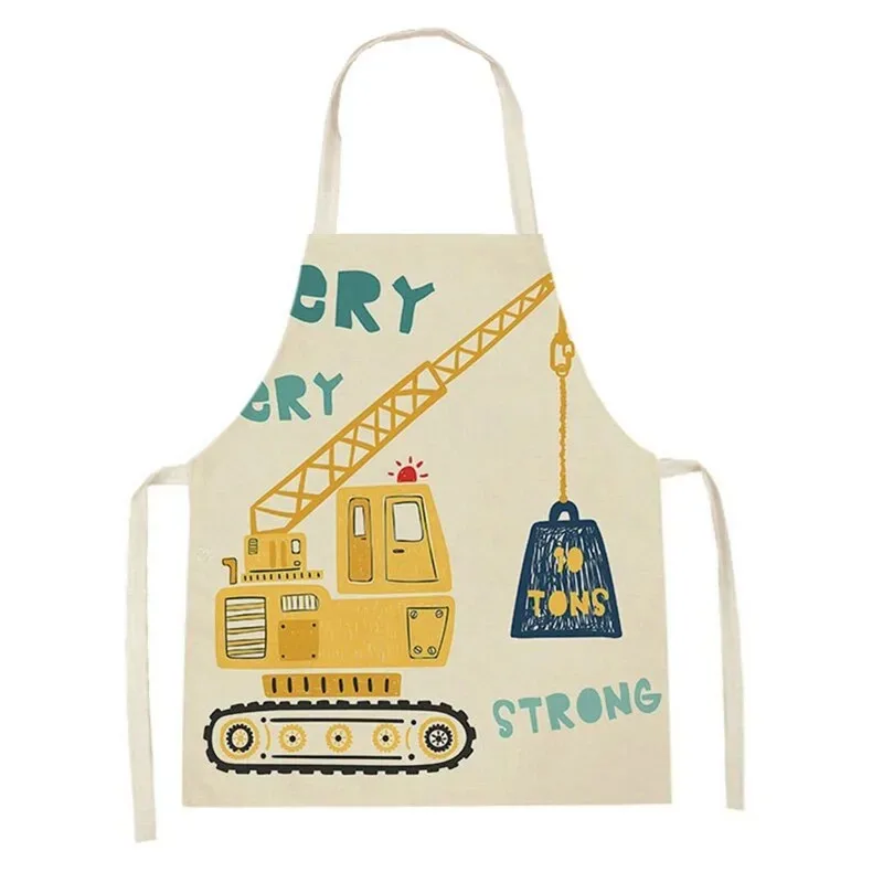 Kitchen cooking apron cartoon car crane fire truck rainbow print pattern apron adult sleeveless children\'s linen bib