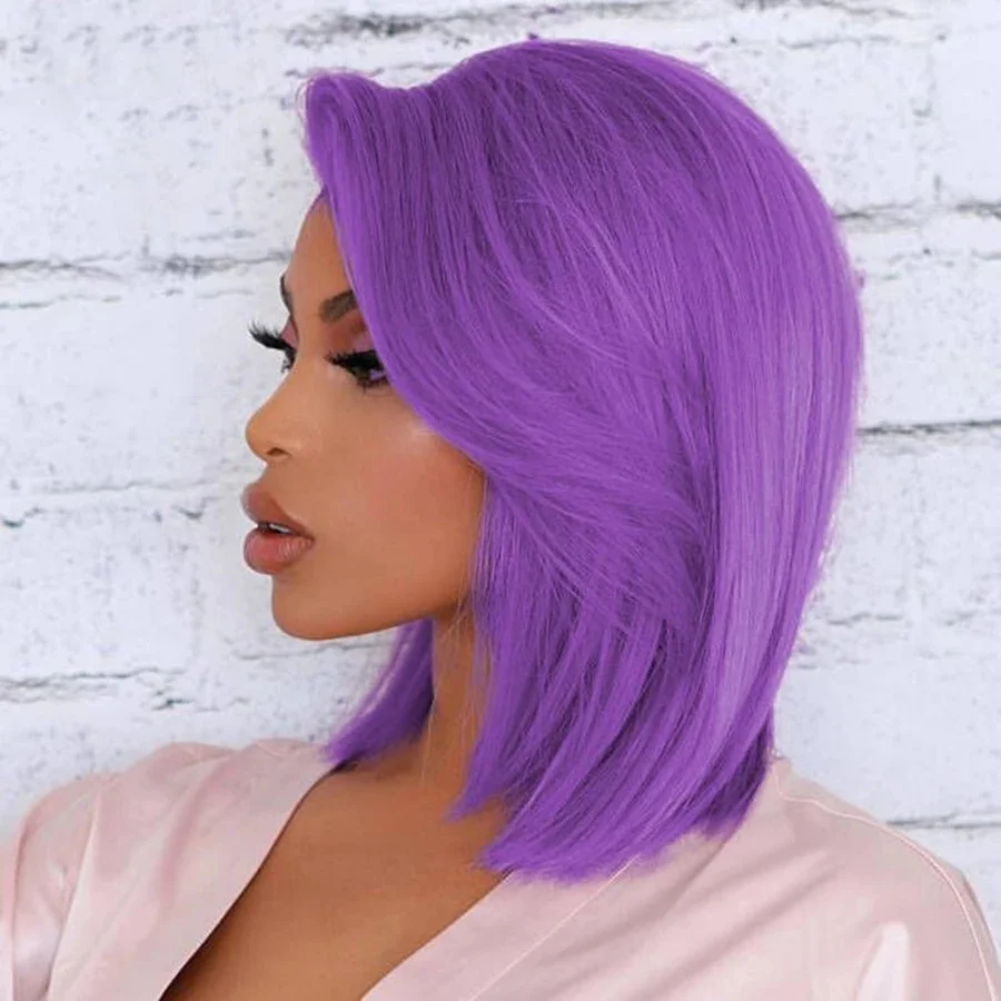 

purple Short Bob Human Hair Wigs 13x4 Lace Frontal Wig Remy Hair Transparent Lace For Women