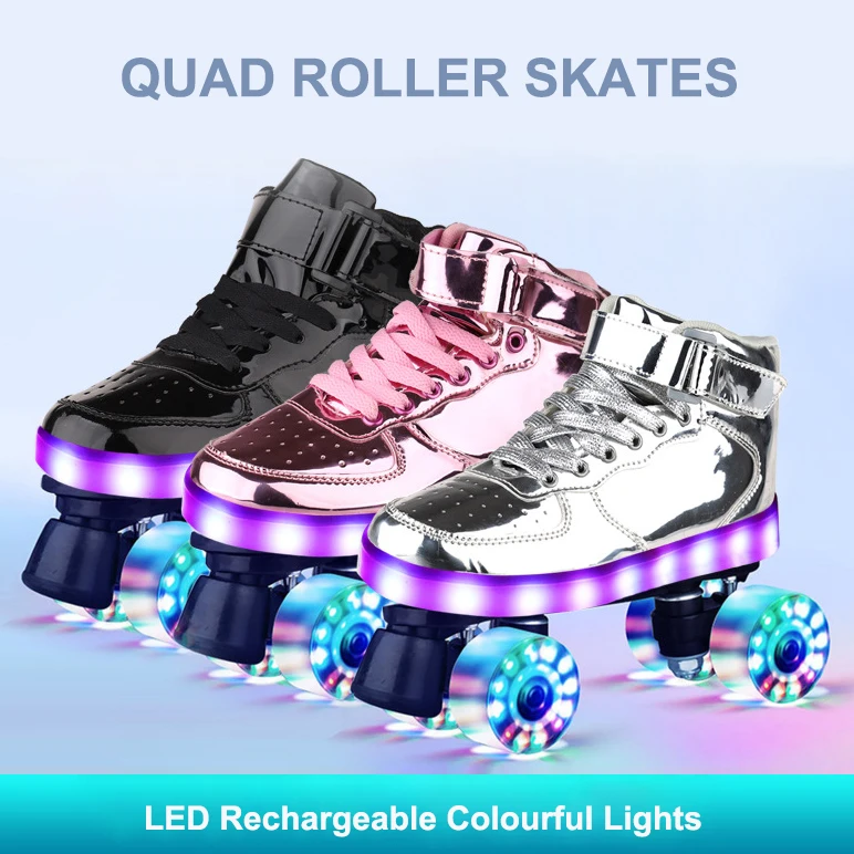 EACH New LED Charging Flashing Colorful Lights Quad Roller Skates Men and Women Skating for Children Adult