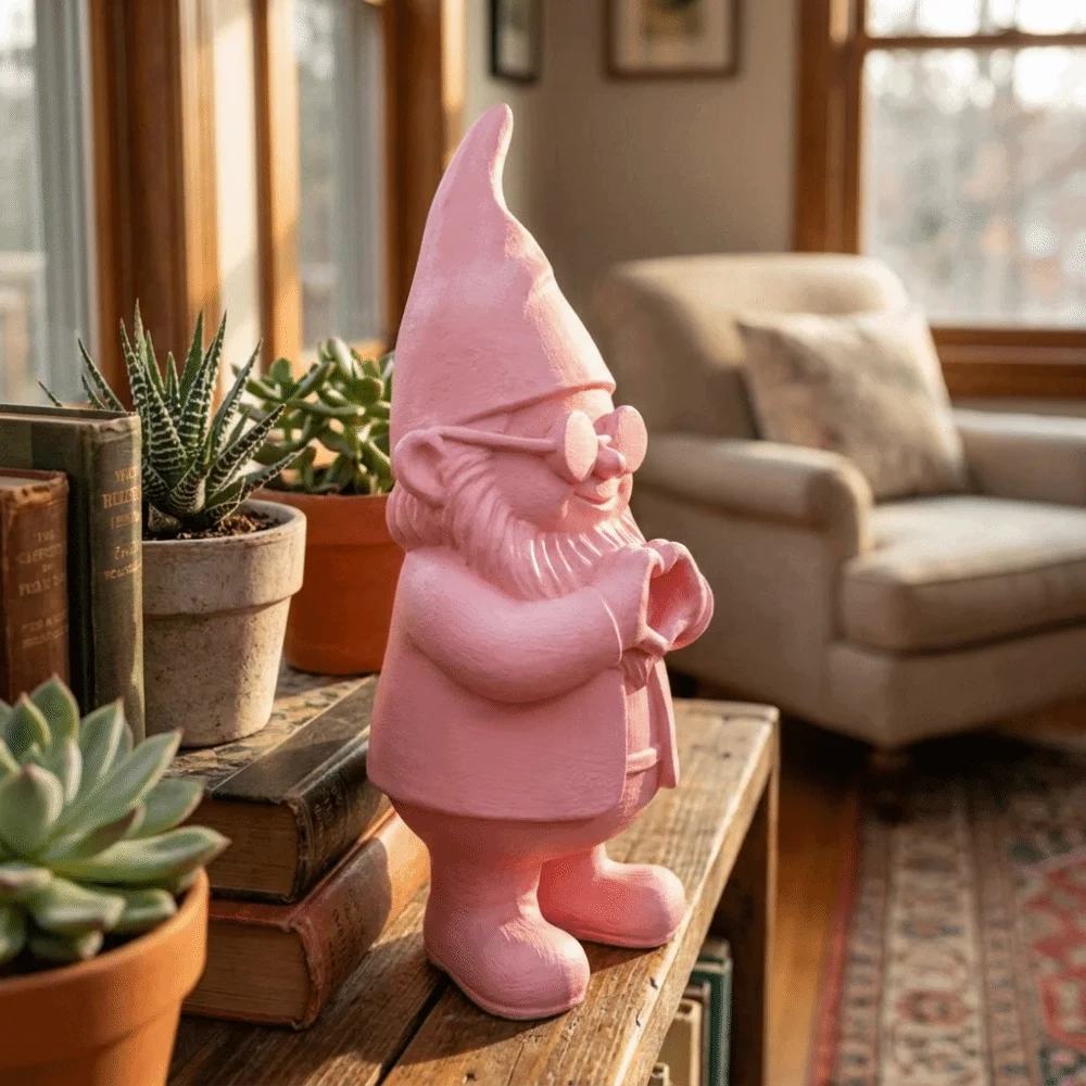 Miniature Statue 3D Printed Garden Gnome Figurine Plastic Handmade Cartoon Dwarf Miniatures Pink Elf Dwarf Statue Table Decor