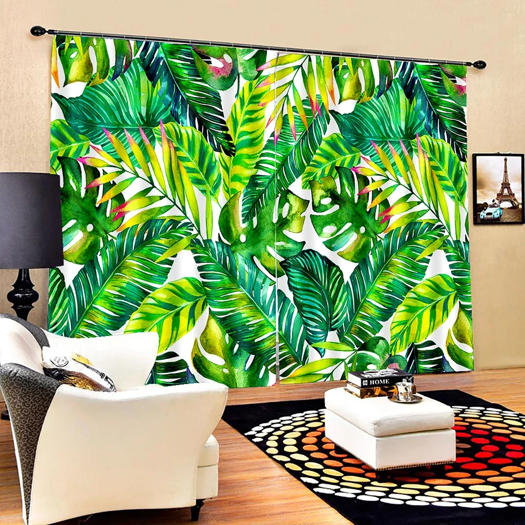 100 130cm White Banana Leaf Tropical Plant Eucalyptus Thin Window Curtains for Living Room Bedroom Decor Free Shippig 2 Pieces