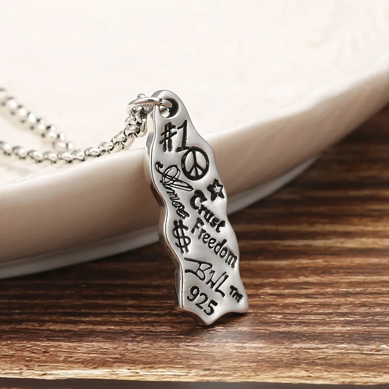 

S925 sterling silver graffiti pendant Korean silver jewelry hipster tag vintage Thai silver jewelry fashion brand