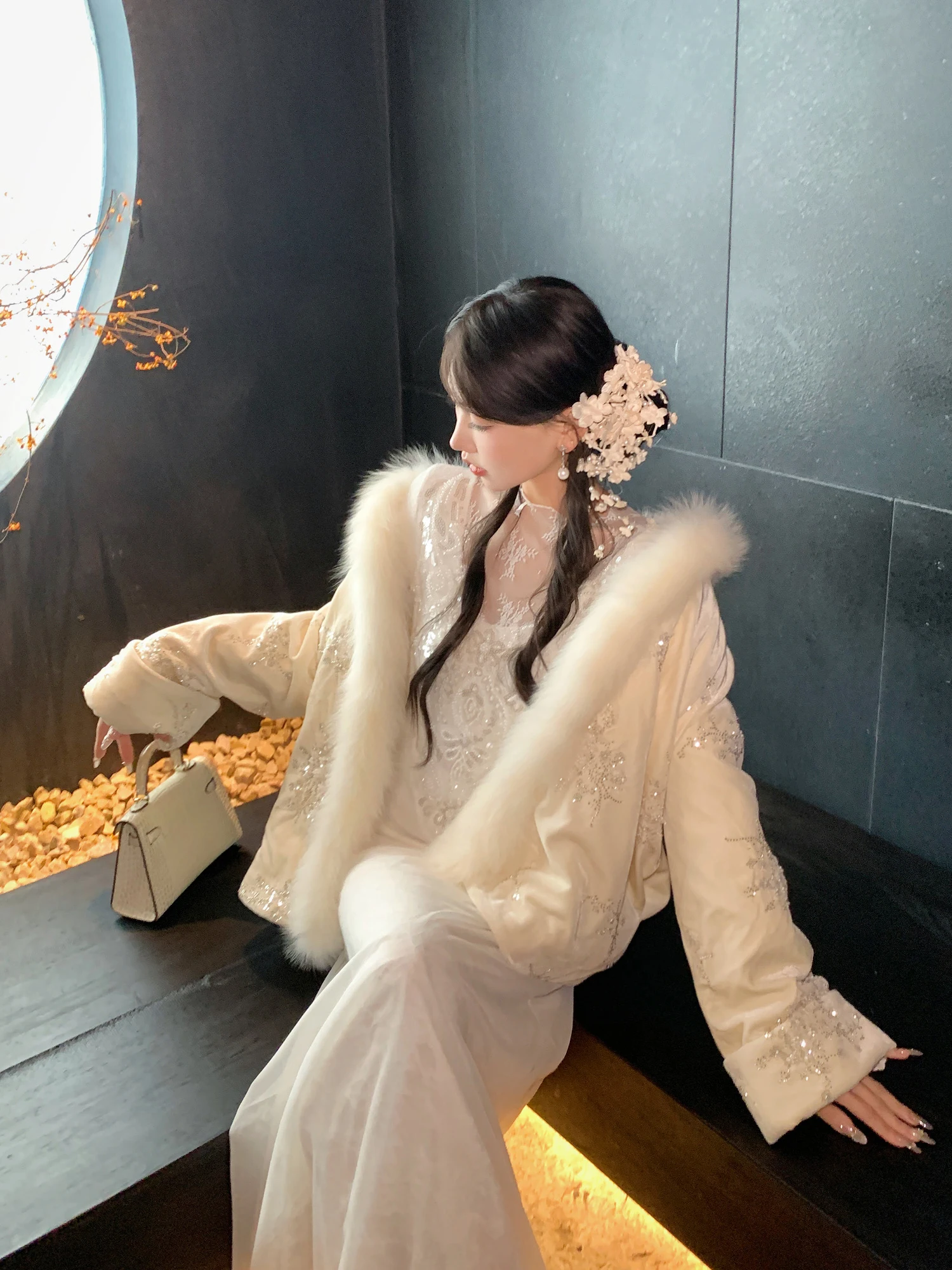 

Модная женская куртка из гусиного пуха с меховым воротником, традиционный китайский стиль, бренд Duling Home, бархатная ткань