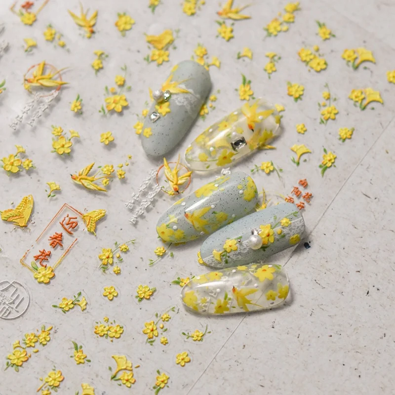 [Meow.Sensei]  Relief nail Stickers Popular Cute Sticker Factory Wholesale Japanese Clover White Pigeon 3760