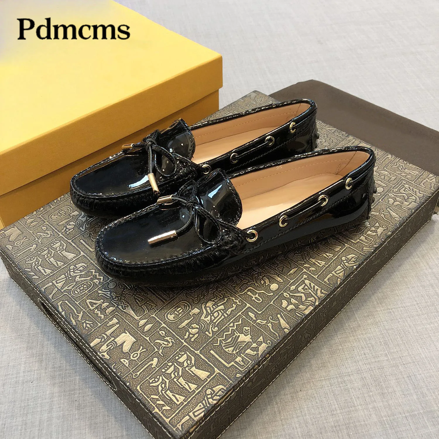 Flat Shoes Leather Women's Loafers Bow Knot Rope Summer Patent Leather Shoes For Women Causal Flats Mules Dress Shoes Doug Shoes