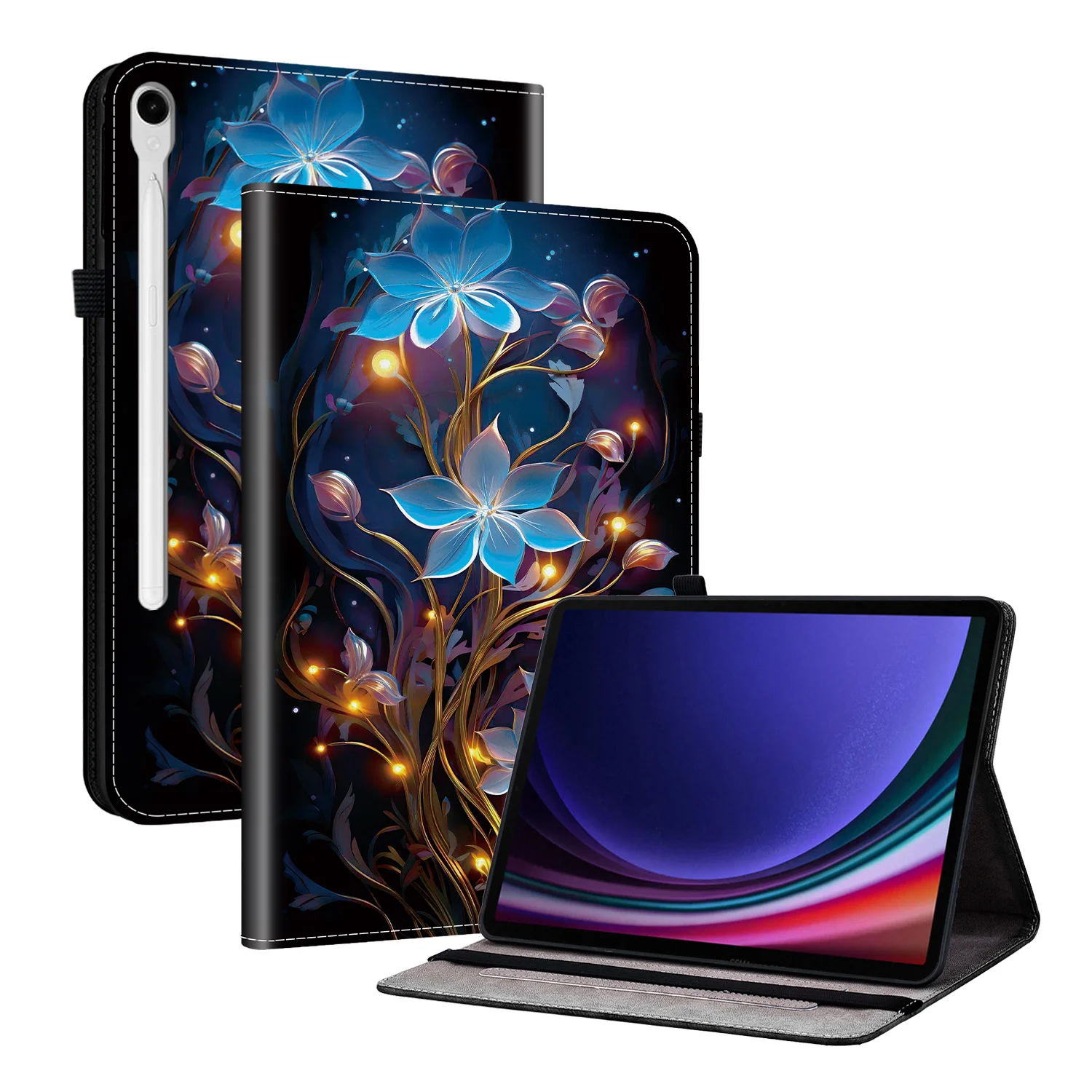 

TPU Back Case Universal for Samsung Galaxy Tab S9 FE 2023 11 inch SM-X710 X716B X510 X516B Stand Painted Cover With Card Slots