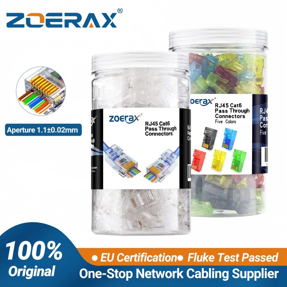 ZoeRax 200/100/50PCS RJ45 Cat6 Pass Through Connector RJ45 Modular Plugs 1.1mm Hole for Solid or Stranded UTP/STP Cable