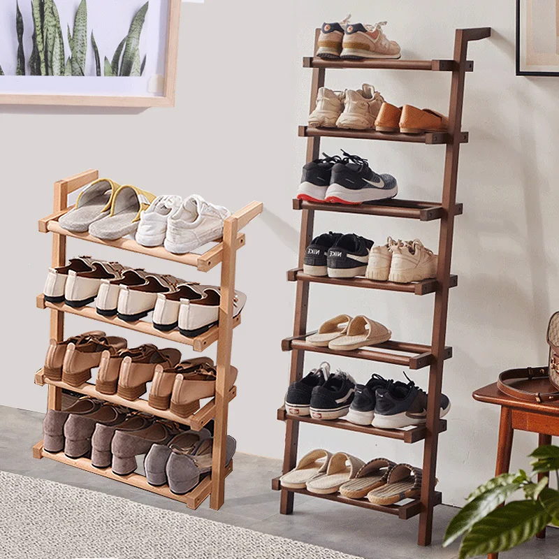 Home Shoe Rack Simple Door Home Wall Balcony Multi-Layer Wooden Small Solid Wood Storage Rack