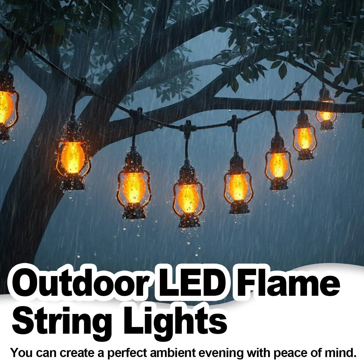 LED Flame String Lights Retro Lamp Waterproof Outdoor Garden Party Patio Decor Warm White Flicker Effect Lanterns Led