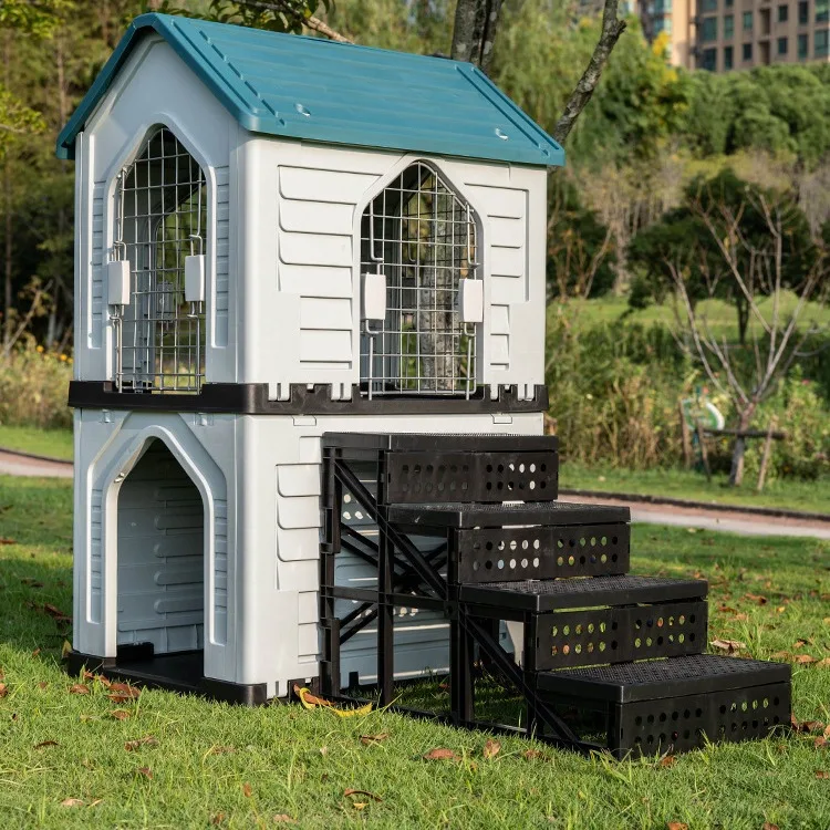 Warm, rainproof and waterproof, universal in all seasons, dog house double-layer foldable dog house with stairs