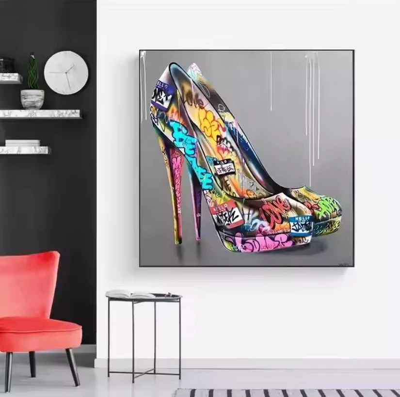 Home Graffiti Art High Heels Shoes Canvas Painting Banksy Poster And Print Wall Art Pictures