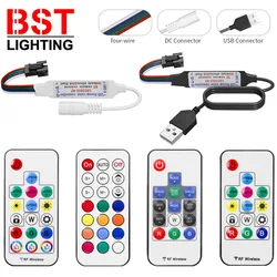 USB 5V WS2813 DC5-24V WS2815 Piksel LED Şerit Işık Kontrol Cihazı MINI 17 Tuşları Müzik RF Uzaktan 366 Modu Kontrol Akıllı LED Bant