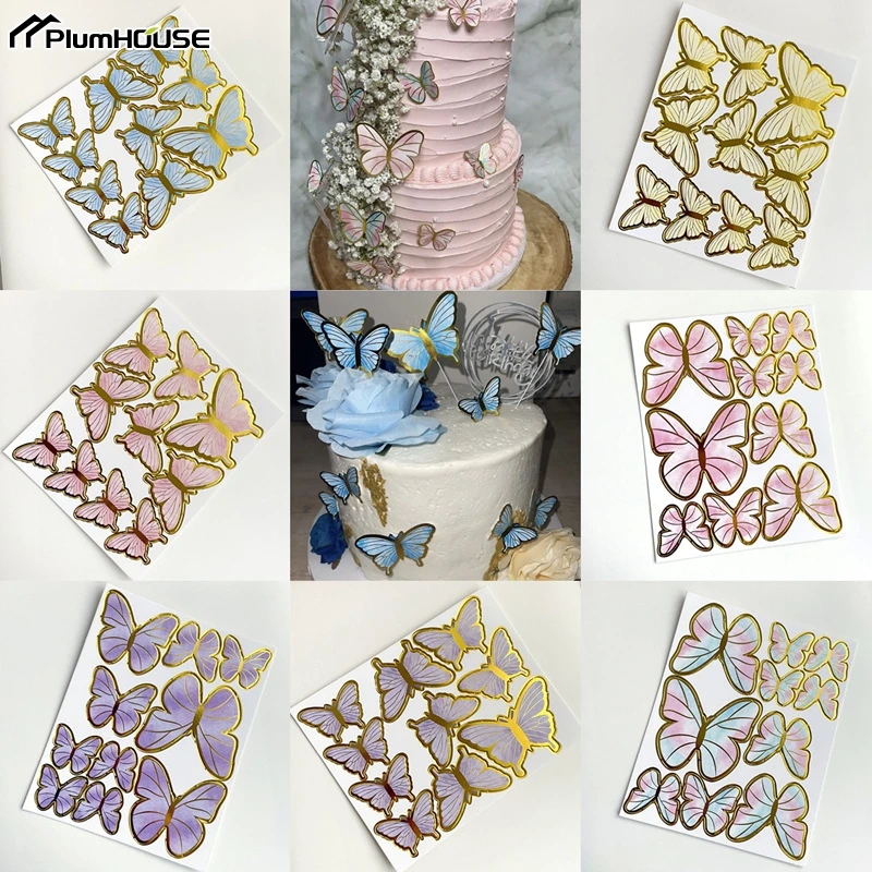 9/10pcs Gold Pink Purple Butterfly Cake Toppers Wedding Birthday Dessert Cupcake Decor 3D Butterfly Material DIY Party Favors