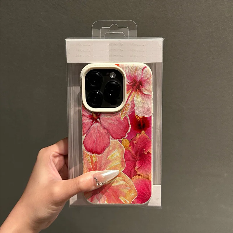 حافظة هاتف من البولي يوريثان بنمط شاشة كاملة على شكل زهرة وردية لهاتف آيفون 16 15 14 13 12Pro Max حافظة حماية من السقوط للأعمال