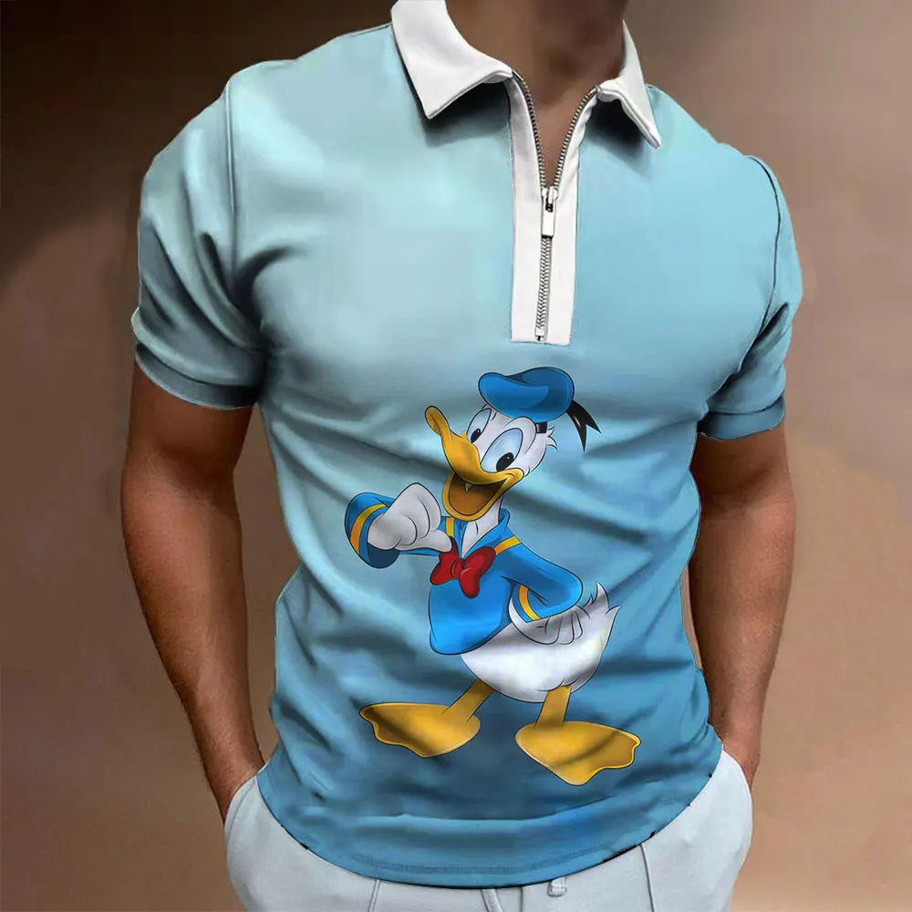 Men Polo Shirt Disney Donald Duck 3D Print Cool Male Clothes Summer Cartoon Anime Man Polos T-shirts Tops