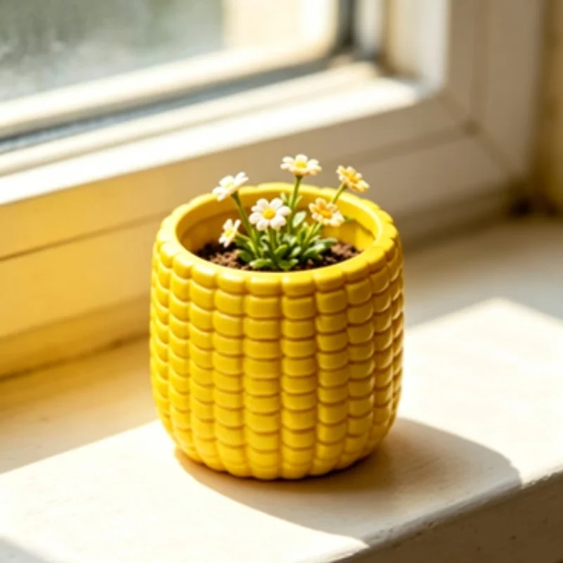 3D Printed Corn‑Shaped Flower Pot,Plastic Novelty Succulent Planter,Cute Maize‑Shaped Plant Container Garden Tabletop Decoration