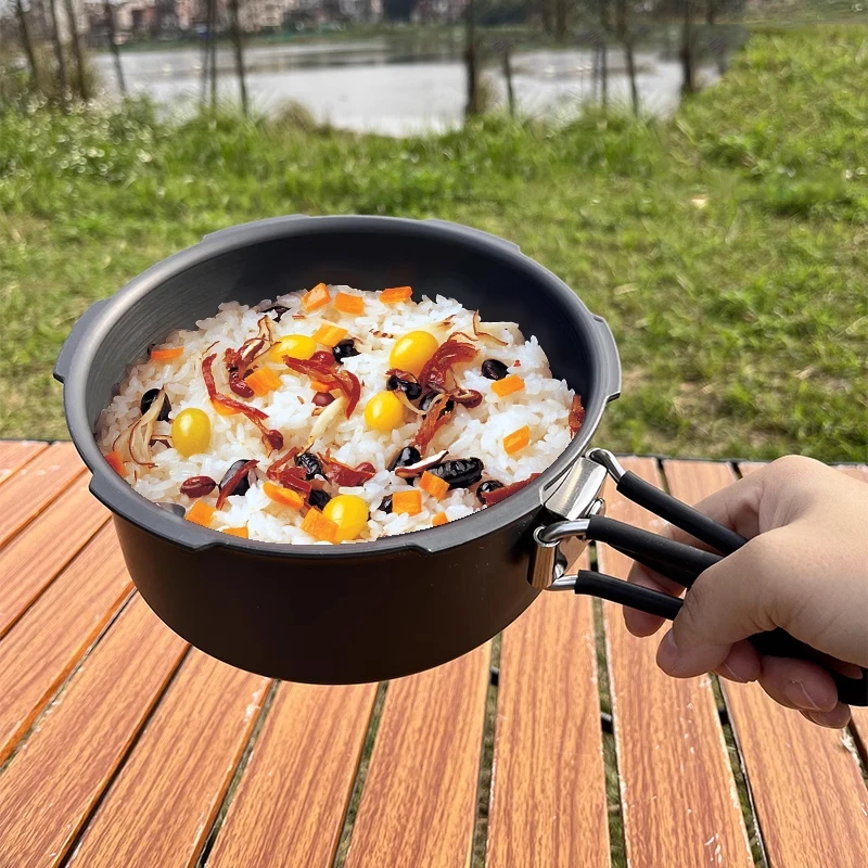 طنجرة الضغط الخارجية، مقبض محمول قابل للطي، طنجرة الضغط، المشي لمسافات طويلة، التخييم، 80Kpa، طباخ ضغط صغير مقاوم للانفجار