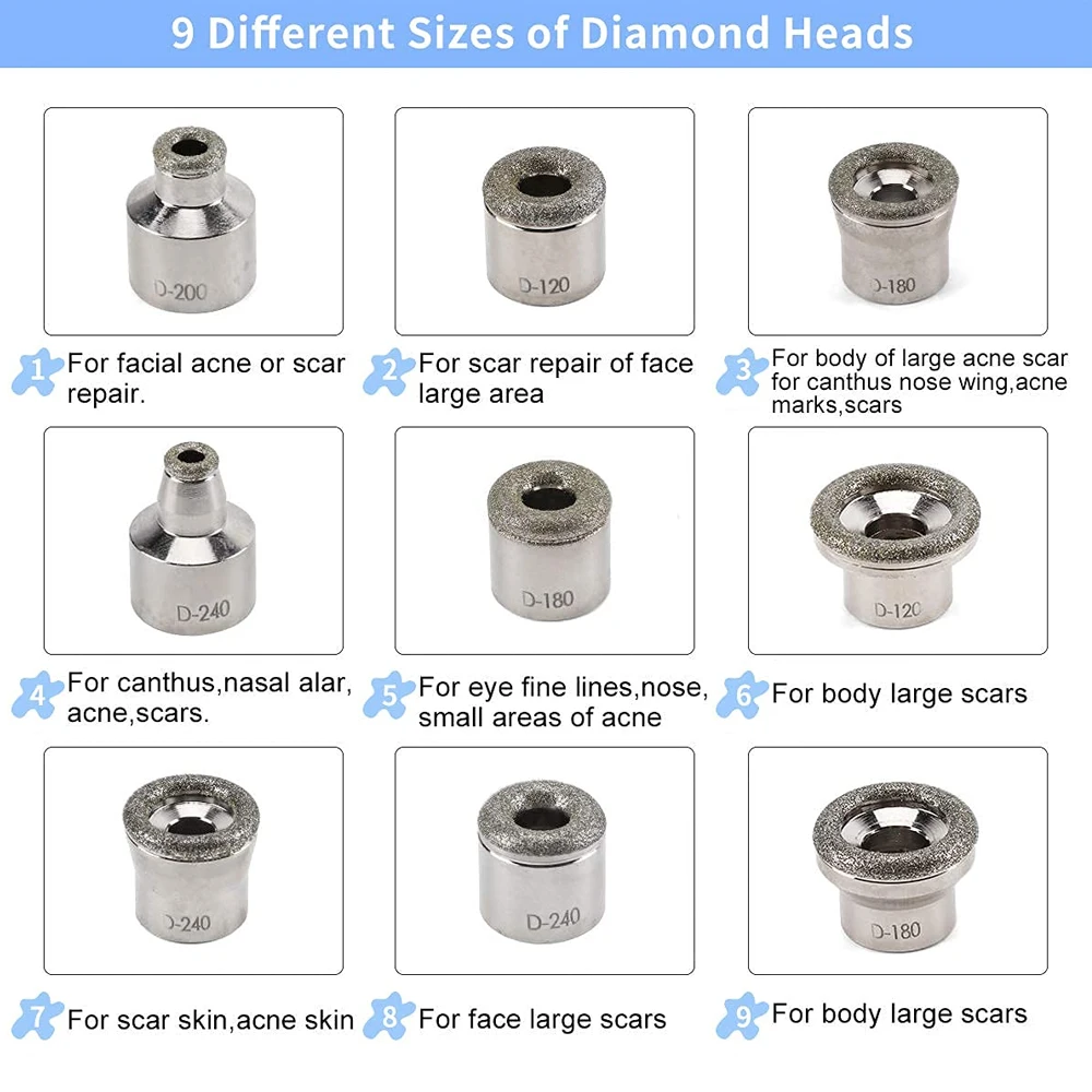 Microdermabrasion Diamond Tips Replacements and Wands, Diamond Dermabrasion Machine Heads Replacements 3 Wands 9 Tips