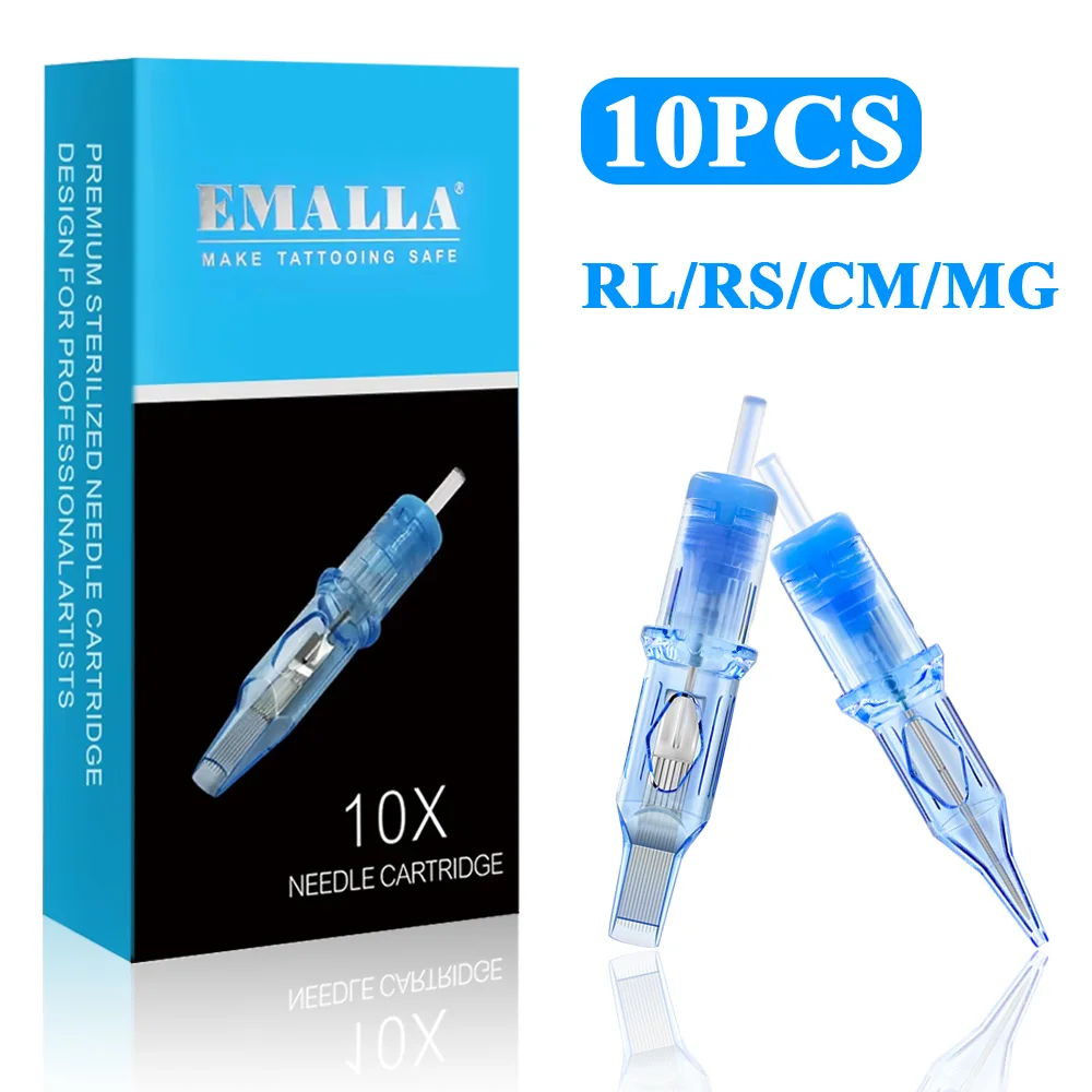 10pcs EMALLA ELIOT Tattoo Cartridge Needle Disposable Safety Cartridge Needle RL RS CM MG Sterilize Tattoo Needles Supply