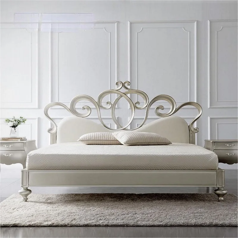 Cream style minimalist French princess bed flannel European American modern luxury crown daughter bed HJ