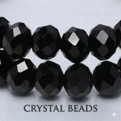 4-14mm Austria Cyrstal Glass Beads Black Faceted Flat Round Beads Loose Spacer Beads for Jewelry Making DIY Bracelets Necklace