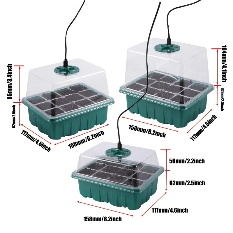 Reusable Adjustable Drainage 60 Cell Seeds with Grow Breathing Lights Plant Seedling Tray Greenhouse Box Starter Set