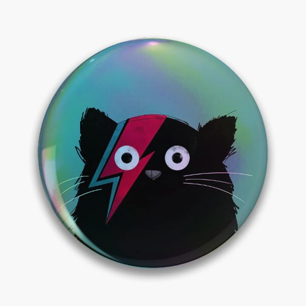 Cat Bowie Pin Holographic Star Heart Pin Brooches Laminated Button Fashion Accessory