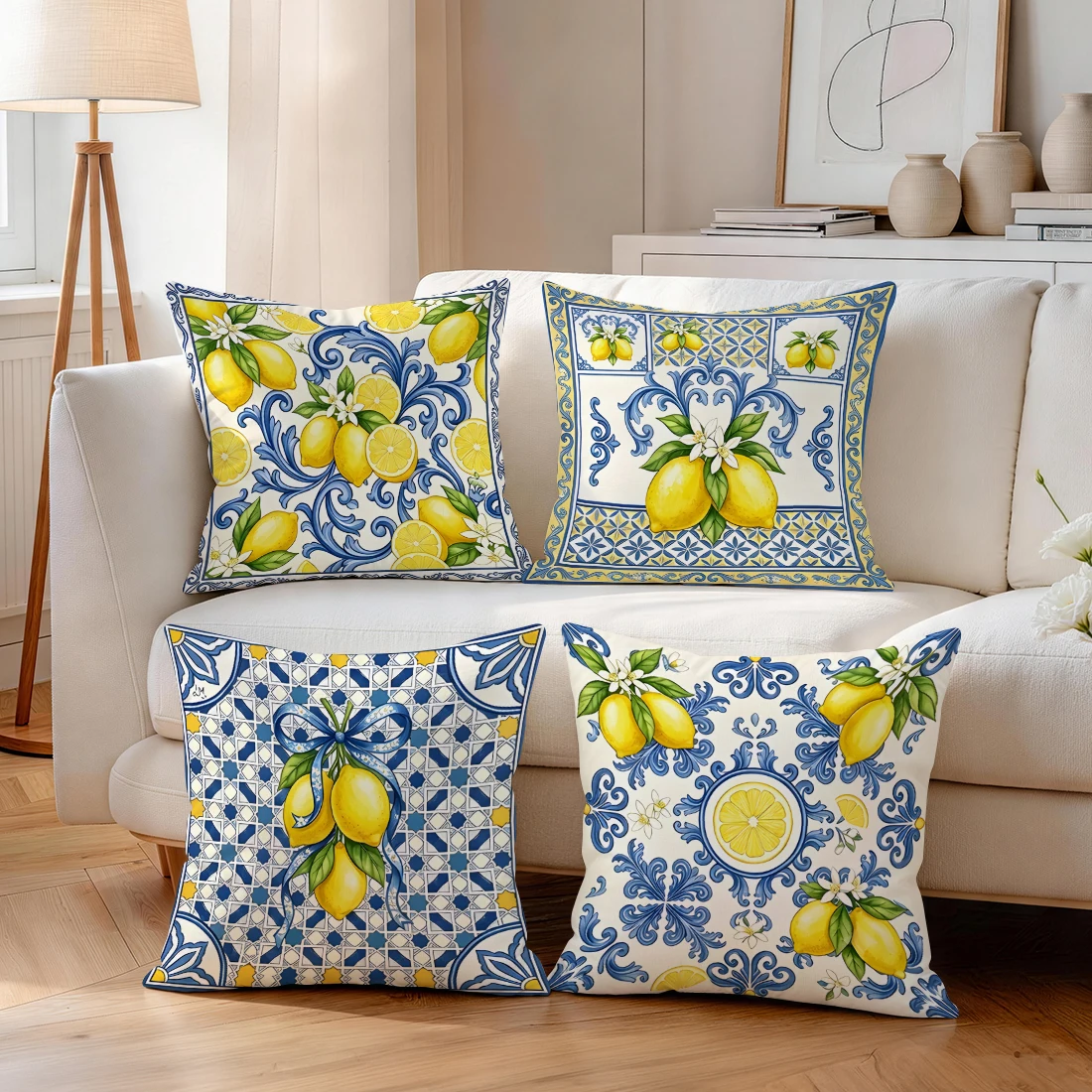 Mediterranean Lemon Pillowcase Printed Polyester 40/45/50cm Throw Pillowcover Decorative Sofa Cushion Pillowslip Home Decor