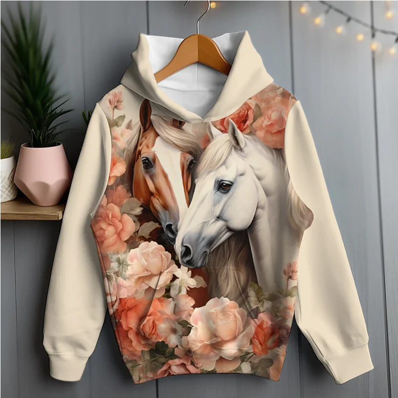 

Fashion Horse Pattern Couple Hoodies Trend Streetwear Mens Women Flowers Animals 3D Printed Pullovers Casual Harajuku Hoody