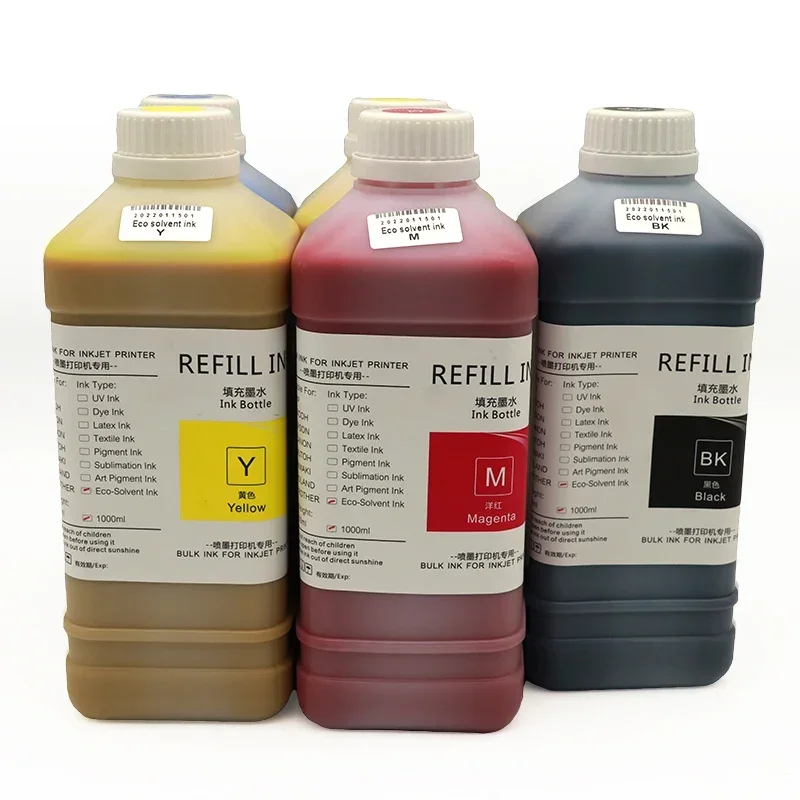 1000ml Eco solvent Ink For Roland Mimaki Mutoh Epson TX800 4720 I3200 5113 DX4 DX5 DX6 DX7 XP600 Printer Printhead solvent Ink