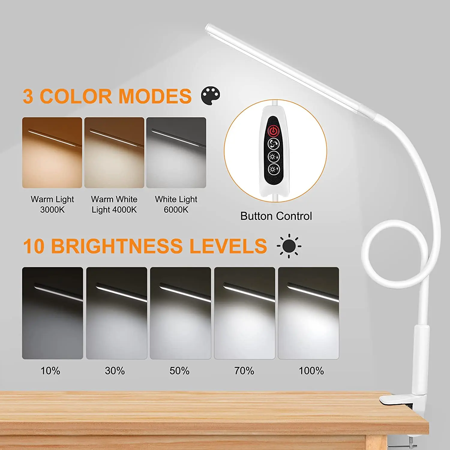 Светодиодная настольная лампа, настольная лампа с поворотным кронштейном и зажимом, гибкая рабочая лампа на гибкой стойке, настольная лампа Architect, белая