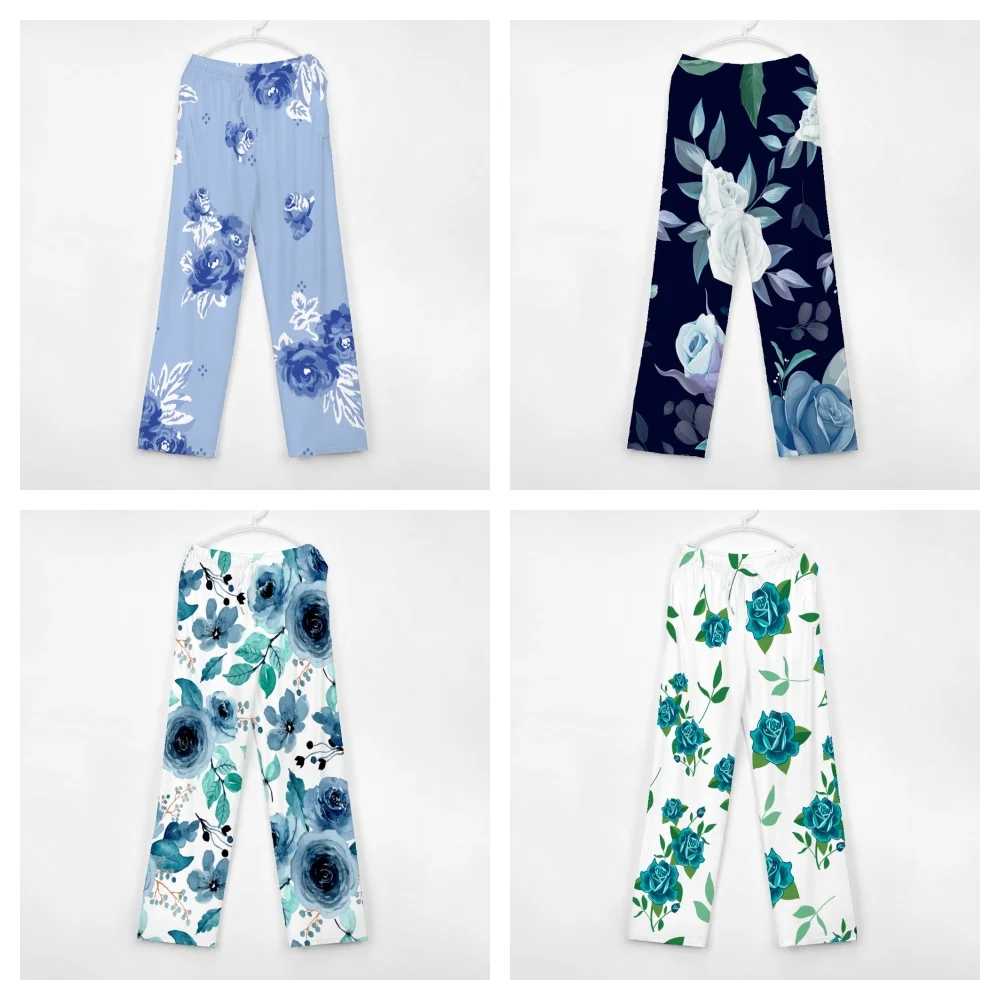 Blue Roses Pattern Pajama Pants Mens Womens Lounge Pants Super Soft Unisex Sleep Pajama Bottoms with Pockets Drawstring