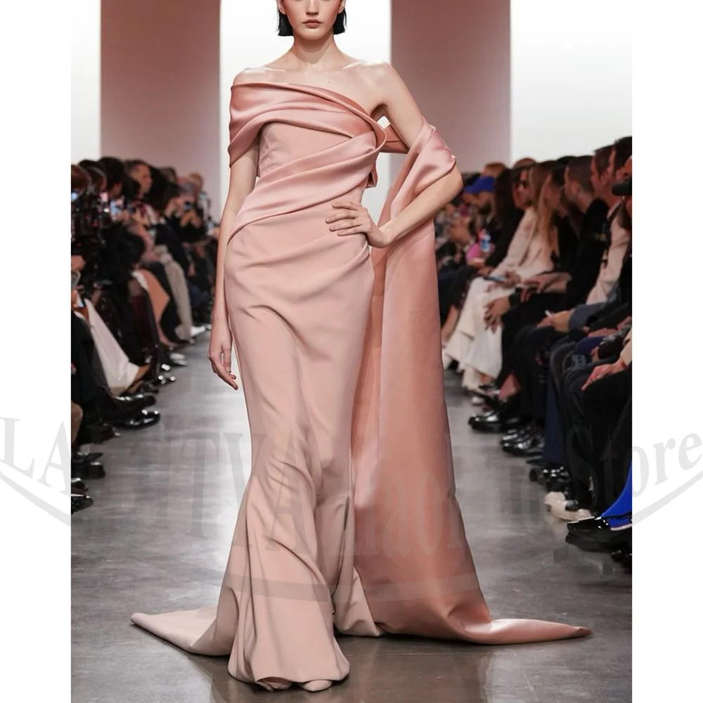 Vestidos de baile rosa plissados personalizados moda elegante vestidos de festa fora do ombro até o chão vestidos de noite formais femininos