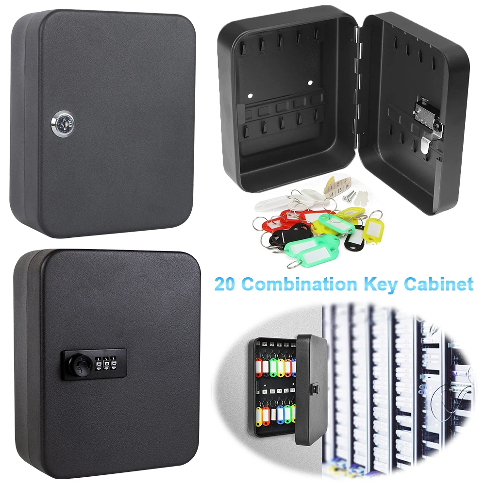 Combination Key Cabinet 20 Key Hooks Key Box Wall Mounted with Key/Code Lock Key Cabinet Wall Mount Key Holder Box Wall Mount
