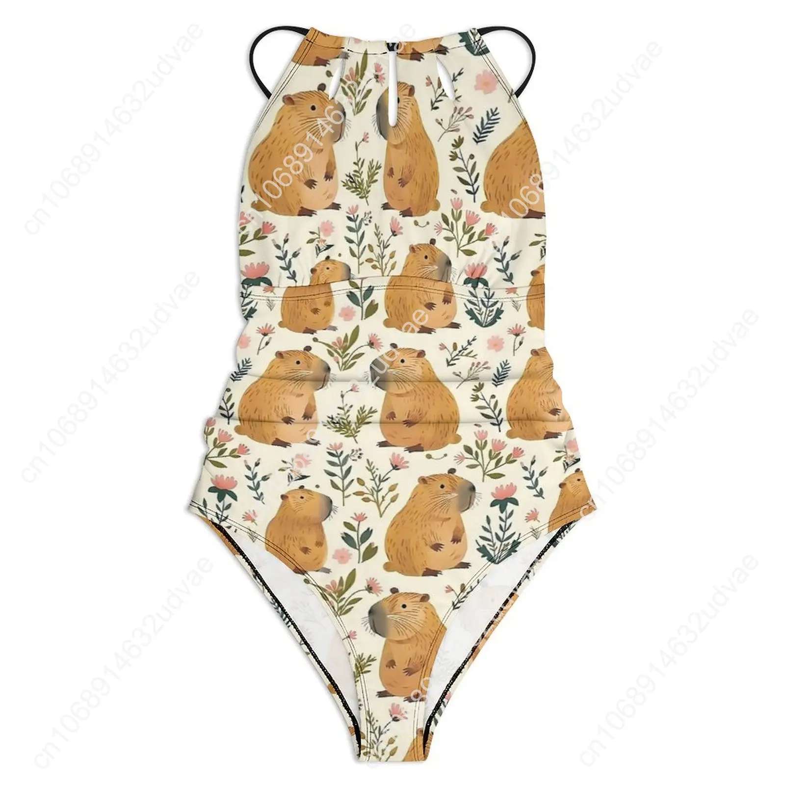 Cute Capybara Art Swimsuit Animal Swimwear One Piece Surfing Design Bodysuit Halter Bathing Suit Push Up Sexy Beach Outfits Gift