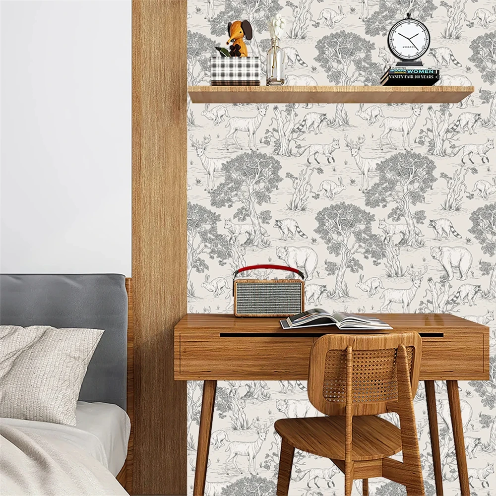 Custom sticker animal forest wallpaper for living room mural wall paper home decoration sketching house decor bedroom decoration