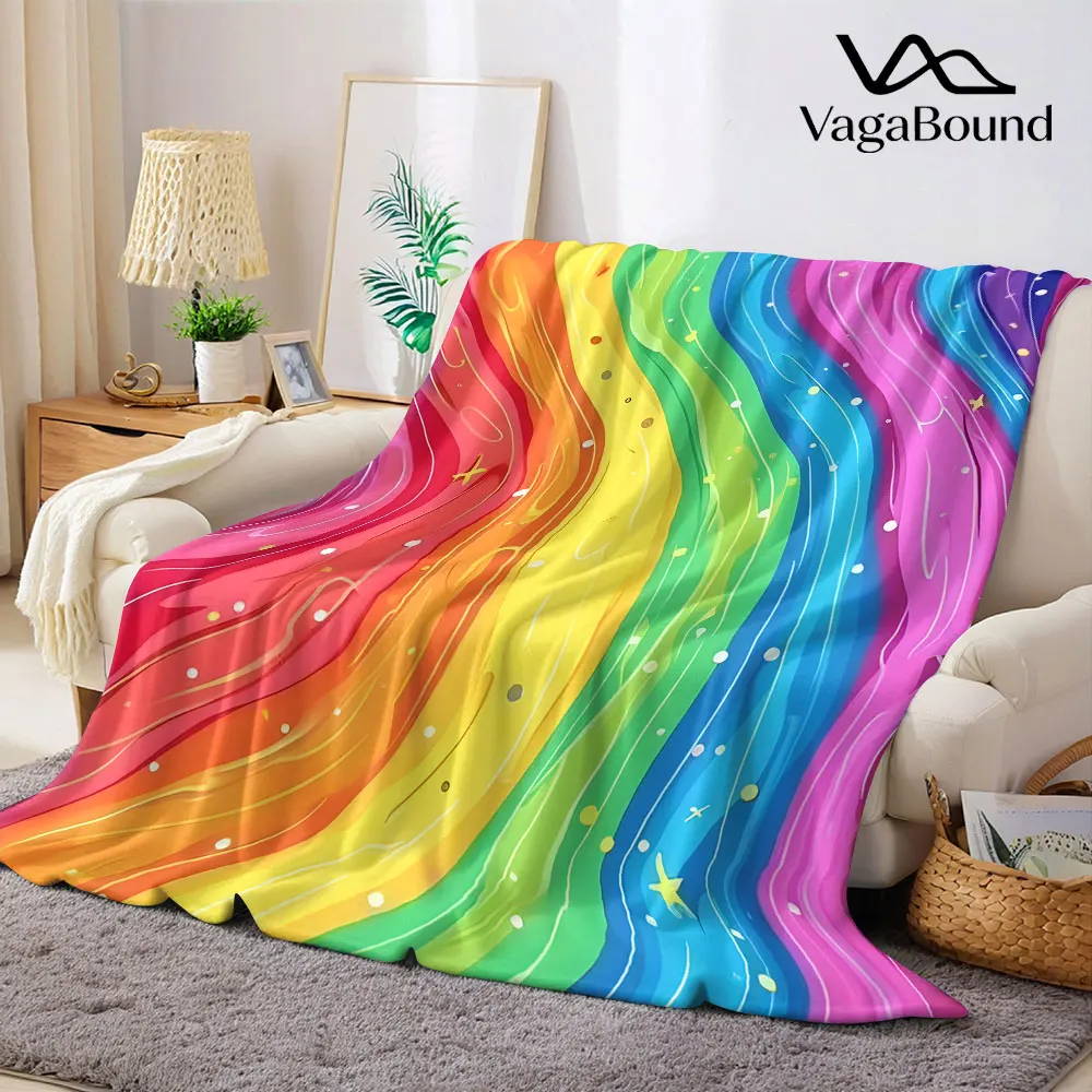 Rainbow Liquid Star Stream Flannel Blanket Warm Soft Halloween Christmas Decorative Couch Warm Cozy All-Season Gift