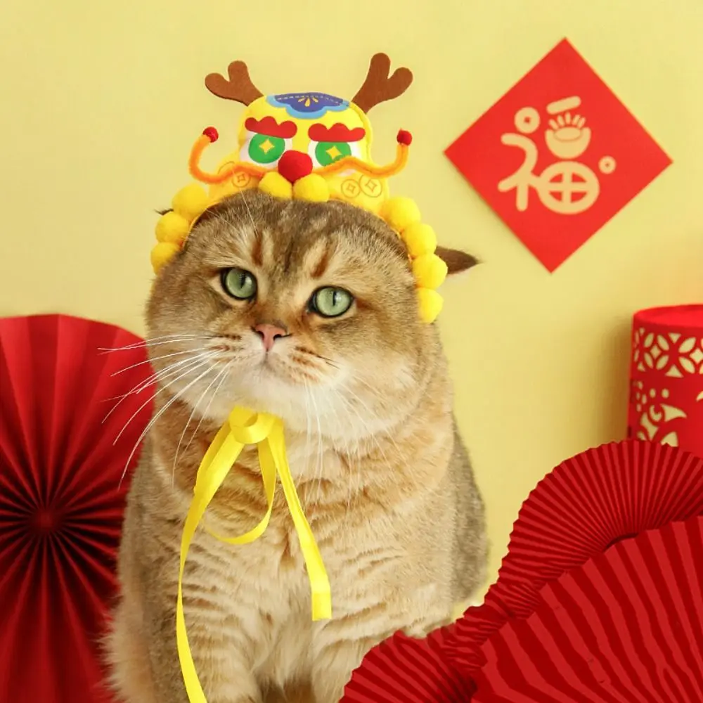 

Cute Cat New Year's Tiger Head Hat Cartoon Comfortable Dog Spring Festival Decoration Stylish Handmade Pet Clothing Party