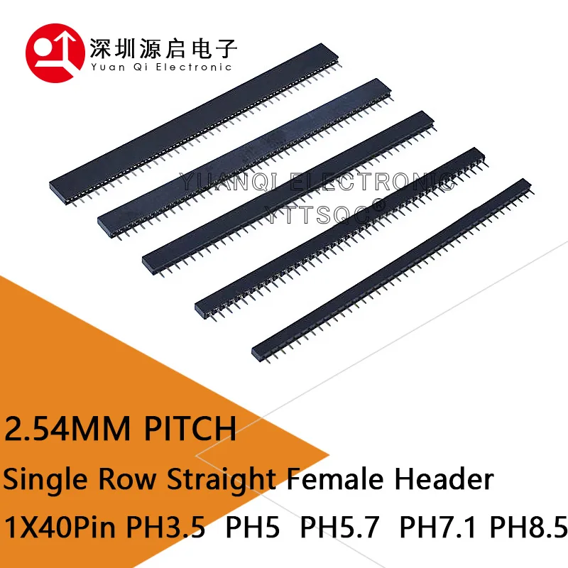 10 SZTUK 2,54 mm 1X40P Złącze żeńskie Jednorzędowe Proste 0,1" Skok 40 Pin 3,5 mm 5 mm 5,7 mm 7,1 mm 8,5 mm Plastikowa wysokość opcjonalnie