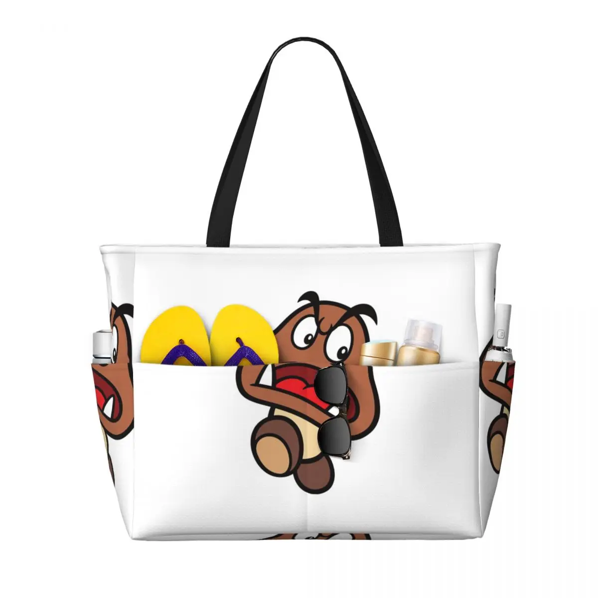 Cartoon Game Goomba Face Beach Tote Bag Sport Gym Yoga Duffle Large Tote Bag Women Travel Bag Fitness bag