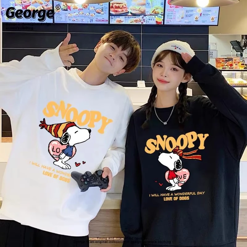 

MINISO 2025 Новый дизайн Snoopy Feifei с длинным рукавом, милая толстовка с принтом в ленивом стиле, топ с круглым вырезом для мужчин и женщин, одежда для пар
