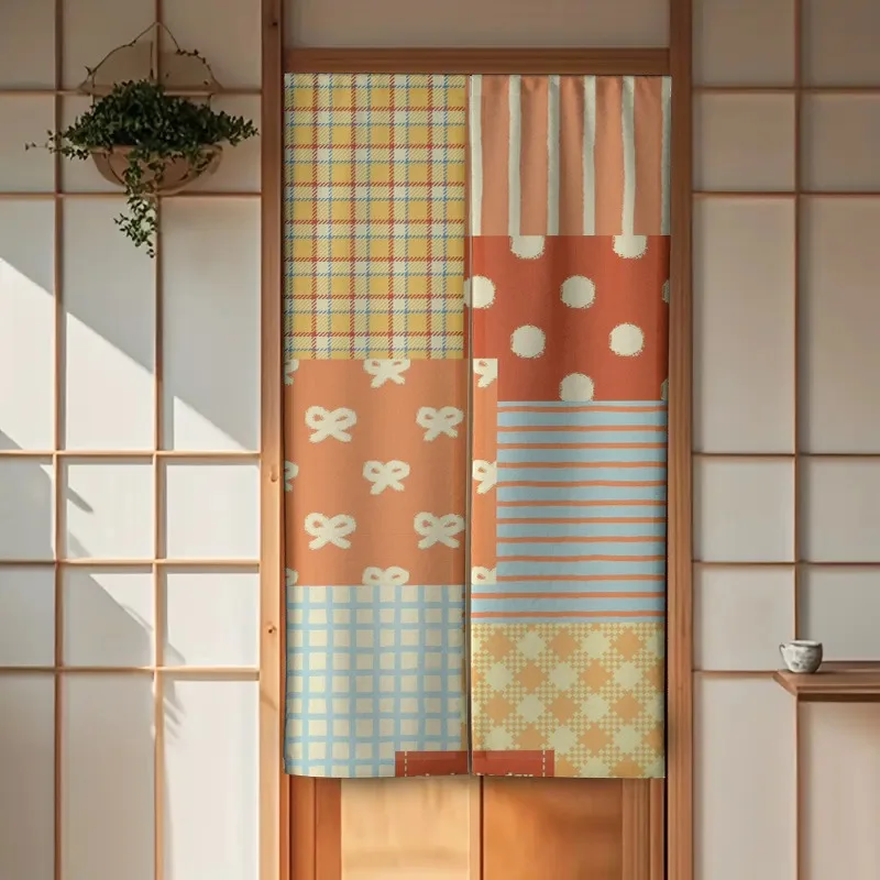 Colorful Patchwork Door Curtain Room Divider Polyester Fabric Modern Home Decor Patio Screen Indoor Use Seasonal Design