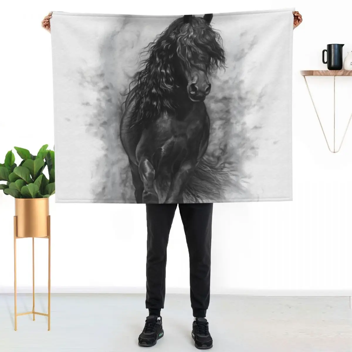 Black stallion in the mist Throw Blanket Fashion Sofas Luxury Brand Decorative Sofa valentine gift ideas Thin Heavy Blankets