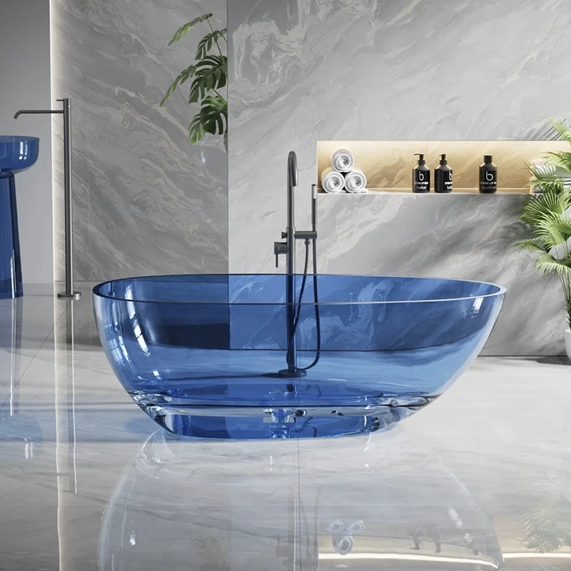 

Crystal transparent bathtub, household free-standing double resin bathtub