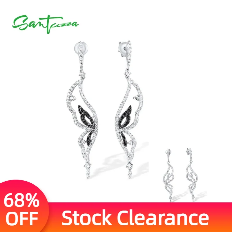 

Женские серьги-подвески SANTUZZA, из серебра 925 пробы с черной шпинелью и белым кубическим цирконием и бабочкой, модные ювелирные украшения